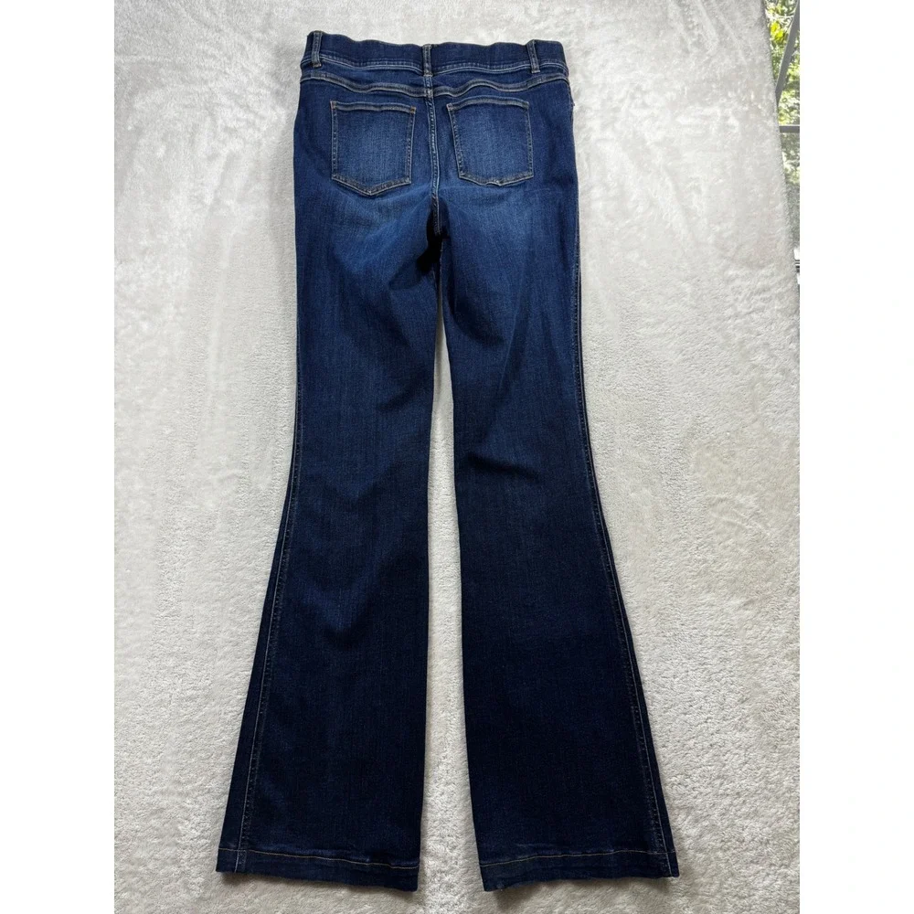 Spanx Womens Flare Tall Pull On Blue Denim Jeans L Tall Meas: 32x35